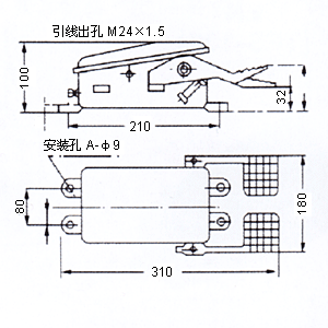 LT1-11腳踏開關安裝尺寸圖